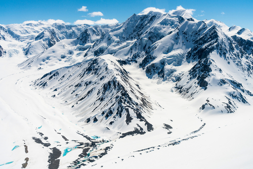 Snow-covered mountain range of Mount Logan, Yukon, Canada.