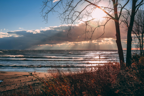 Sunset beginning over Lake Erie near Port Stanley, Ontario.