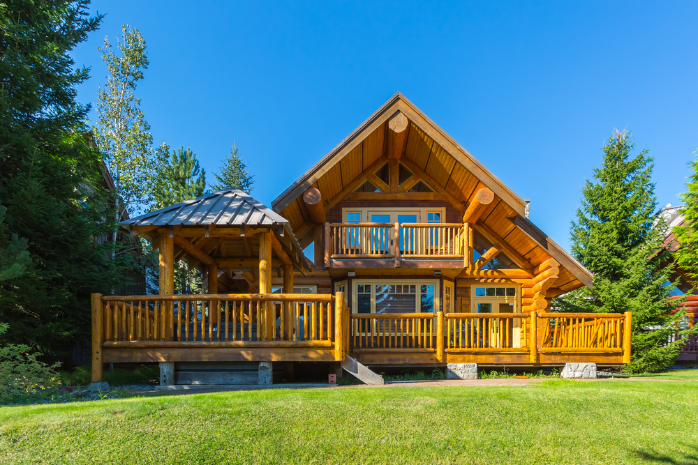 Large, modern log cabin.