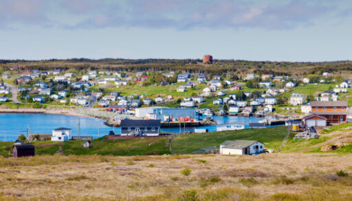 Panoramic view of the town of St. Lawrence, Newfoundland.