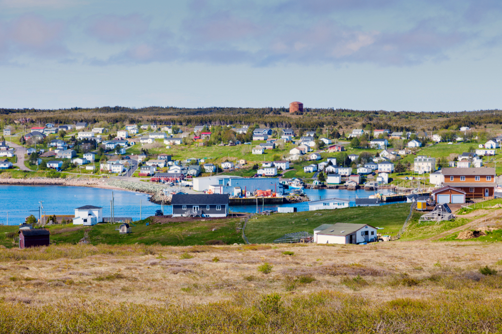 Panoramic view of the town of St. Lawrence, Newfoundland.