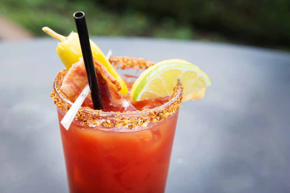 Close-up of a classic Canadian caesar cocktail.