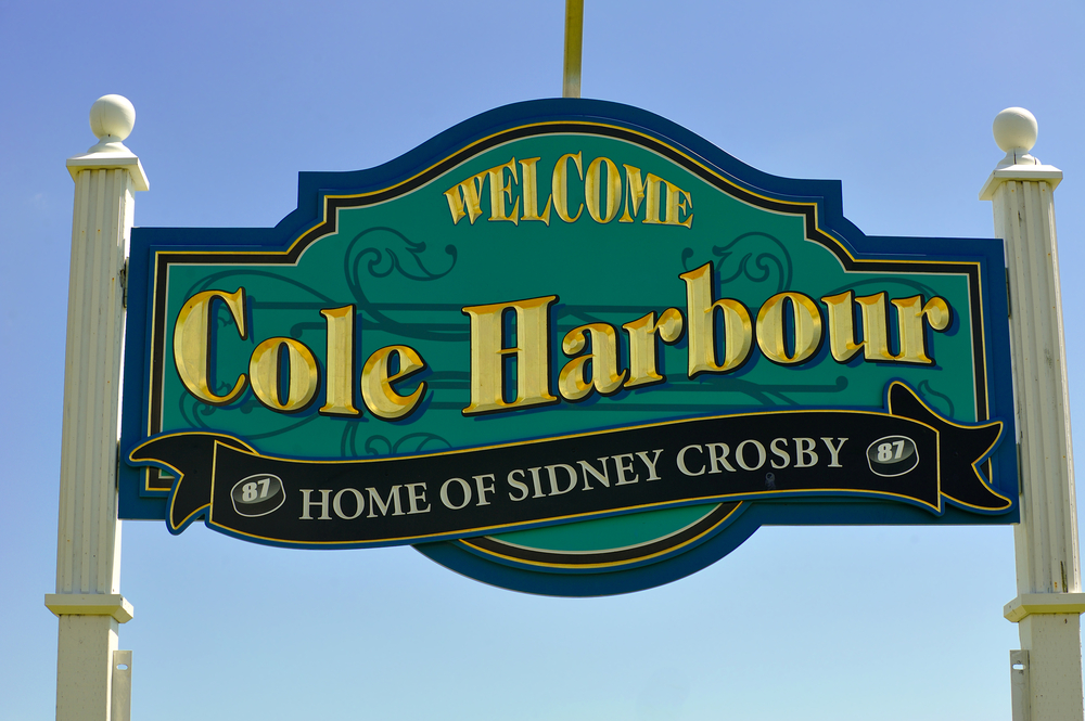 Sign welcoming you to COLE HARBOUR, CANADA, the home of Sidney Crosby