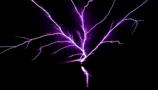 Purple lightning as a result of a St. Elmo's fire.