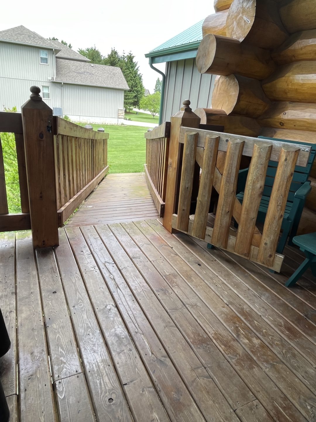 Wooden ramp leading to cottage.