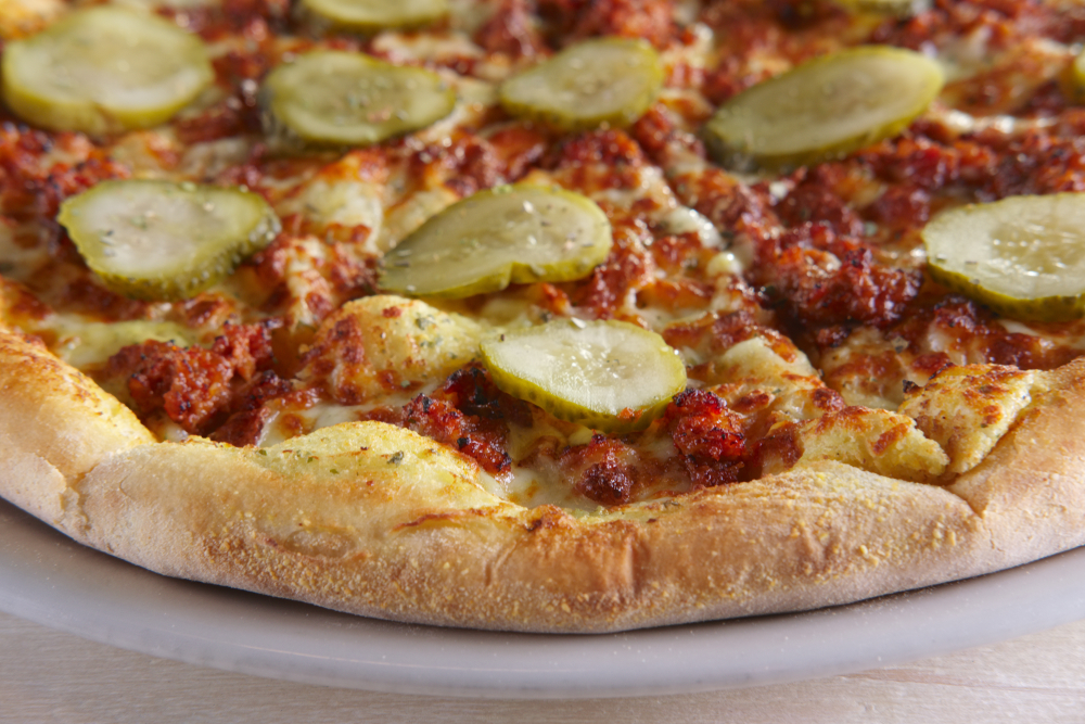 Double cheese pizza with pickles