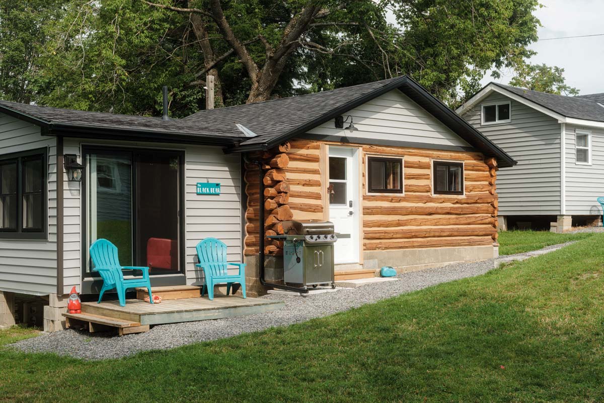 Exterior of Callia's log-cabin style cabin called "the Bear"