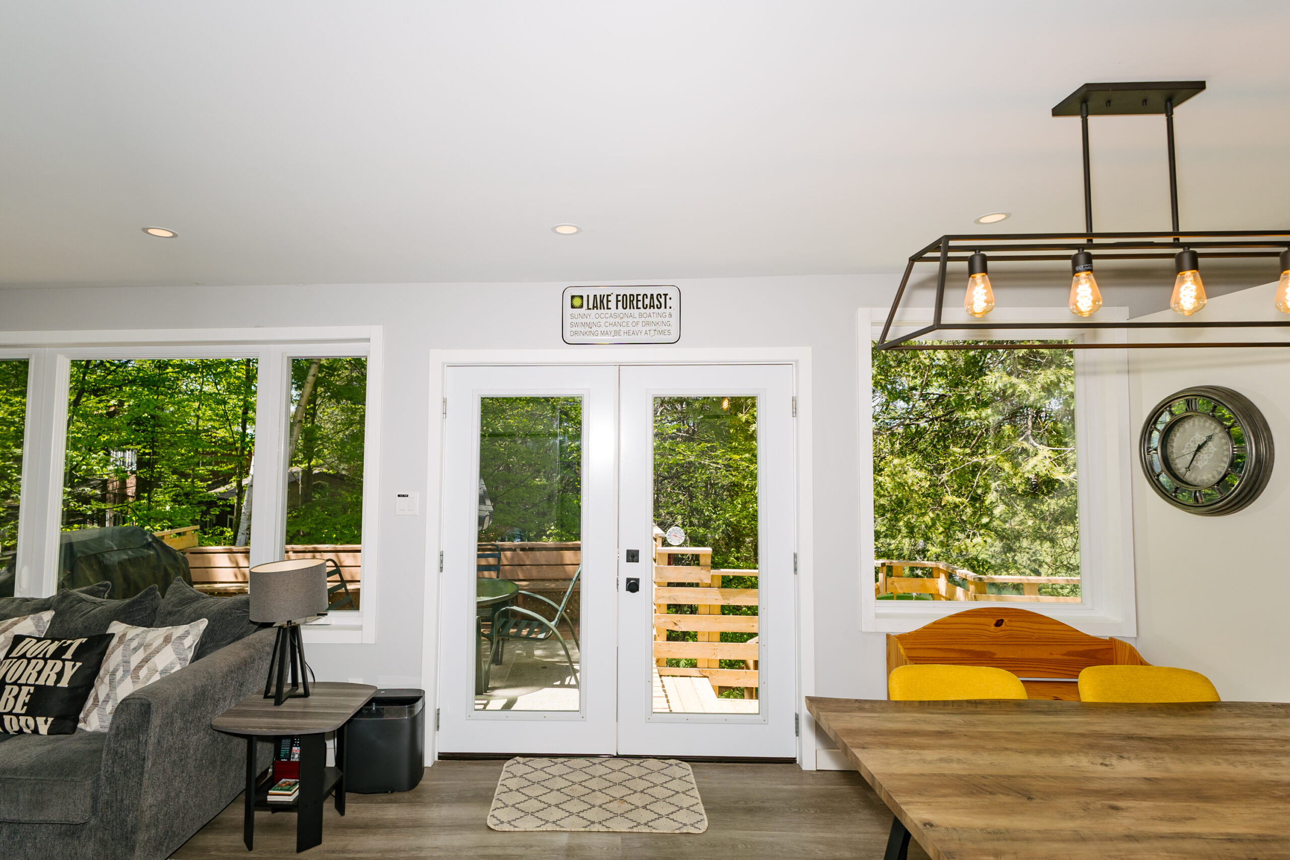 White french doors lead to upper-deck