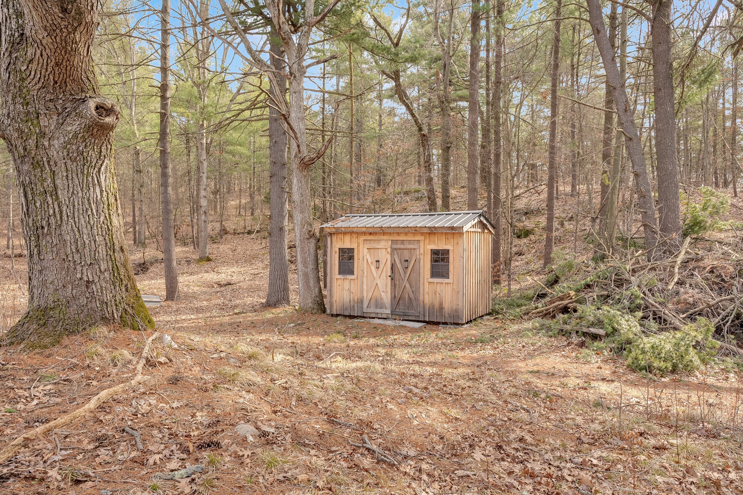 A small wood cabin in the woods