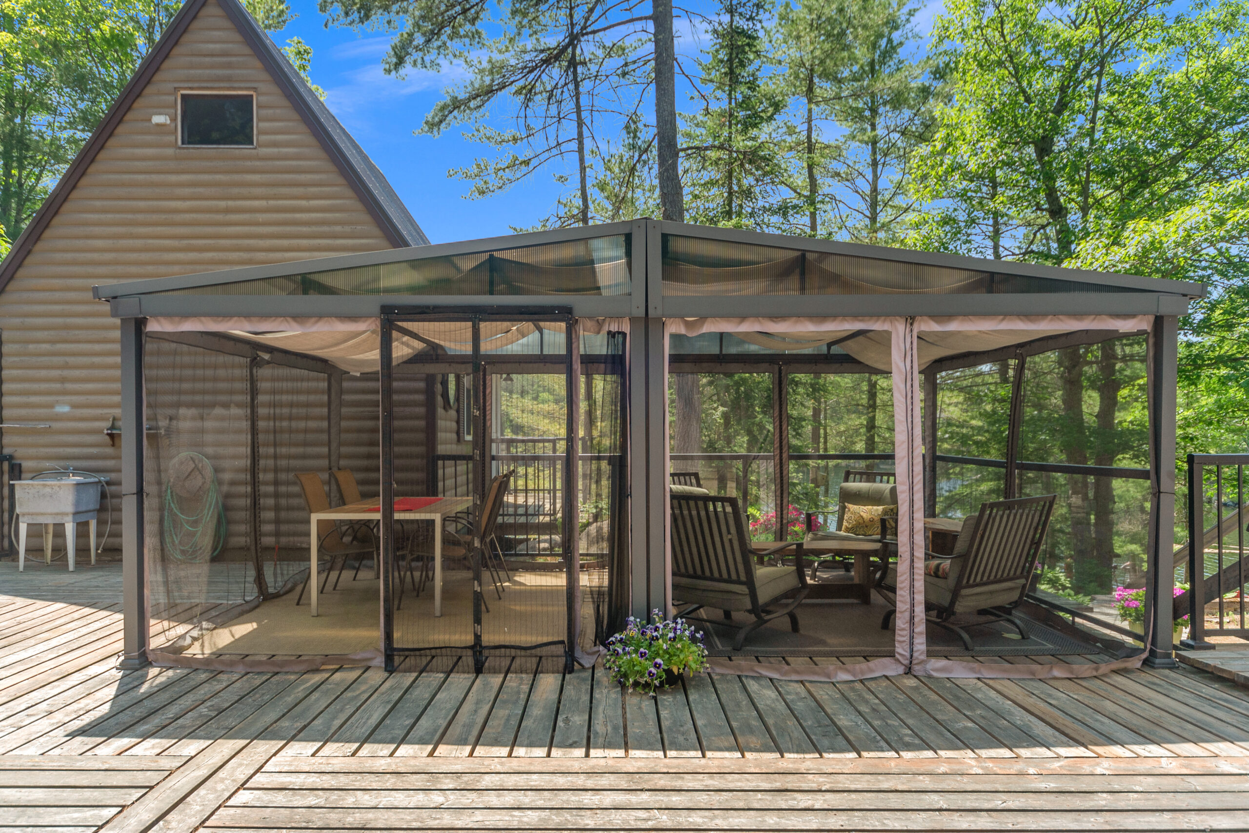 A screened-in porch