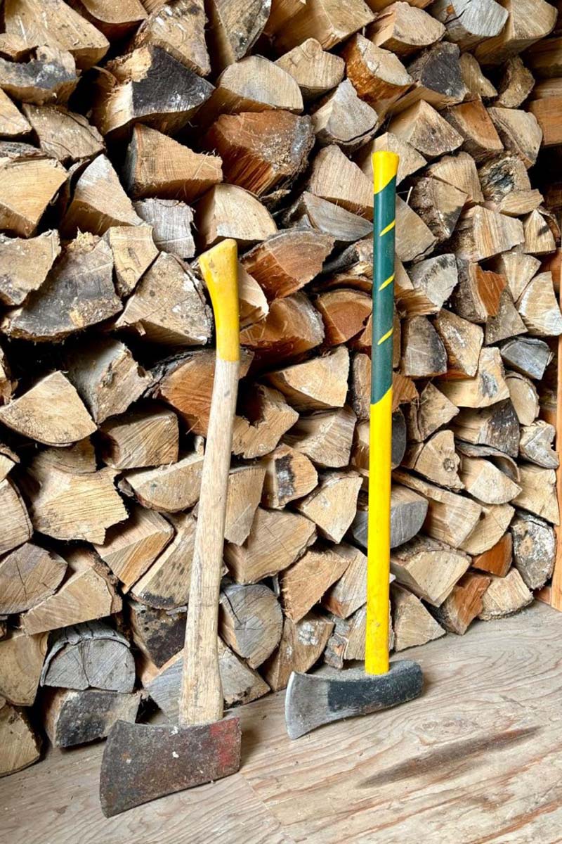 Two axes and firewood.