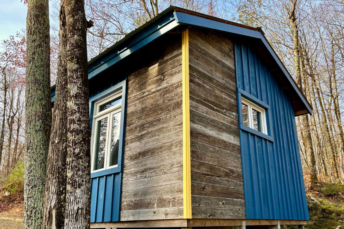 Shed corner with weathered wood.