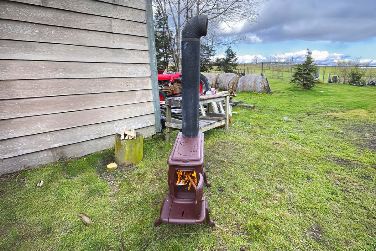 A photo of the completed woodstove project